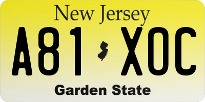 NJ license plate A81XOC