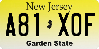NJ license plate A81XOF
