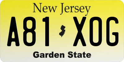 NJ license plate A81XOG