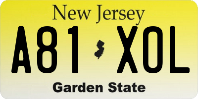 NJ license plate A81XOL