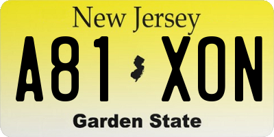 NJ license plate A81XON
