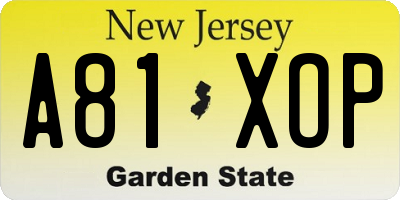 NJ license plate A81XOP
