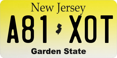 NJ license plate A81XOT