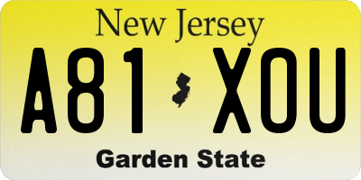 NJ license plate A81XOU