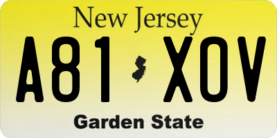 NJ license plate A81XOV