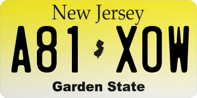 NJ license plate A81XOW