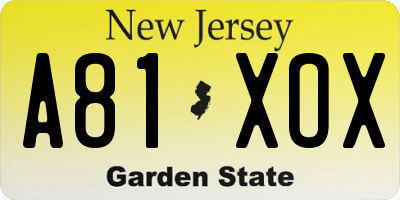 NJ license plate A81XOX