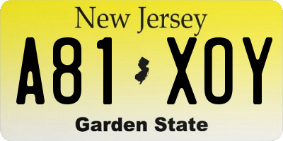 NJ license plate A81XOY