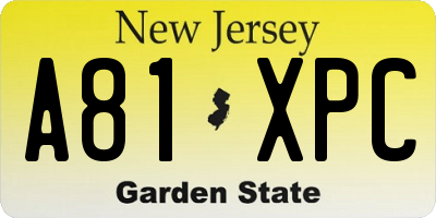 NJ license plate A81XPC