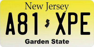 NJ license plate A81XPE