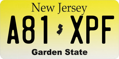 NJ license plate A81XPF