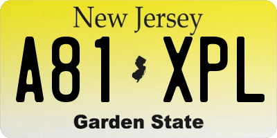 NJ license plate A81XPL