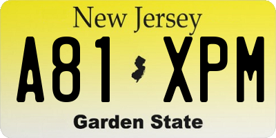 NJ license plate A81XPM