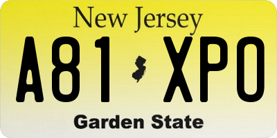 NJ license plate A81XPO