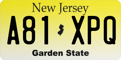 NJ license plate A81XPQ