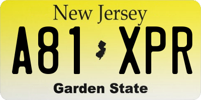 NJ license plate A81XPR