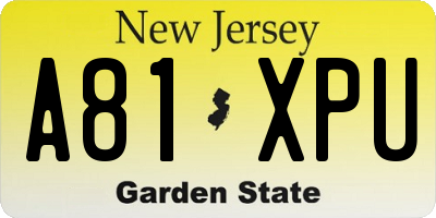 NJ license plate A81XPU