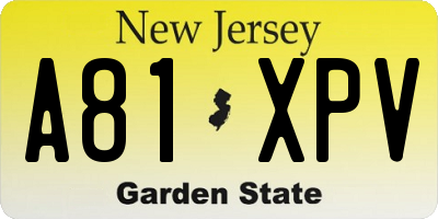 NJ license plate A81XPV