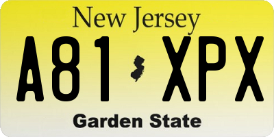 NJ license plate A81XPX
