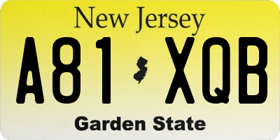 NJ license plate A81XQB