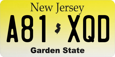 NJ license plate A81XQD