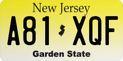 NJ license plate A81XQF