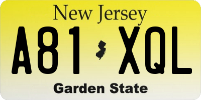 NJ license plate A81XQL