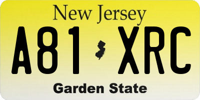 NJ license plate A81XRC