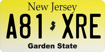 NJ license plate A81XRE
