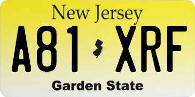 NJ license plate A81XRF