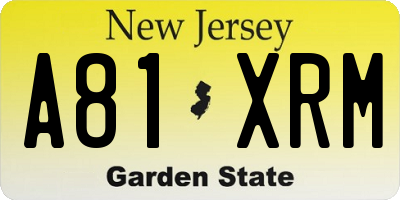 NJ license plate A81XRM