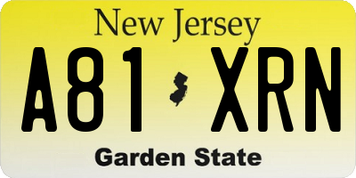 NJ license plate A81XRN