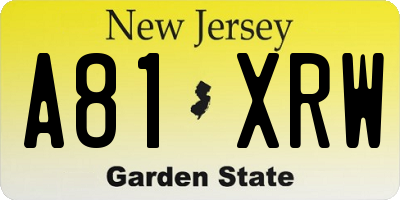 NJ license plate A81XRW