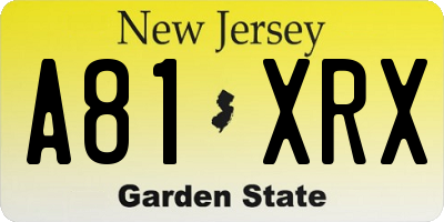 NJ license plate A81XRX