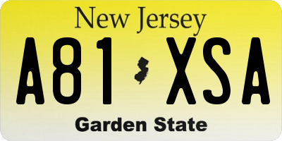 NJ license plate A81XSA