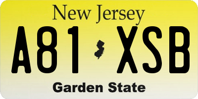 NJ license plate A81XSB