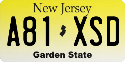 NJ license plate A81XSD