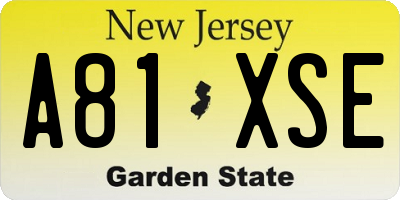NJ license plate A81XSE
