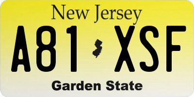 NJ license plate A81XSF