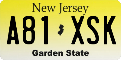 NJ license plate A81XSK