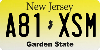 NJ license plate A81XSM