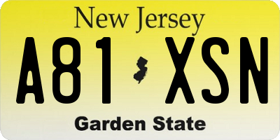 NJ license plate A81XSN