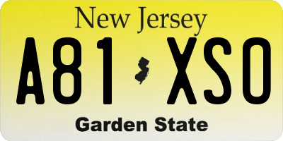 NJ license plate A81XSO