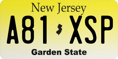 NJ license plate A81XSP