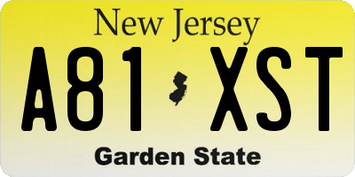 NJ license plate A81XST