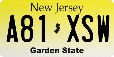 NJ license plate A81XSW