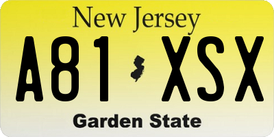 NJ license plate A81XSX