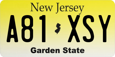NJ license plate A81XSY