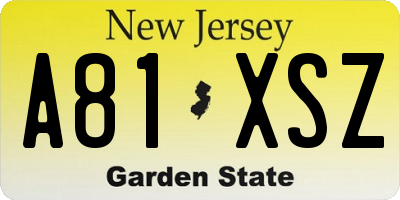 NJ license plate A81XSZ