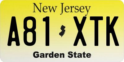 NJ license plate A81XTK